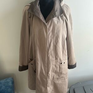EUC Women’s Beige Trench-style  Raincoat with Dark Trim